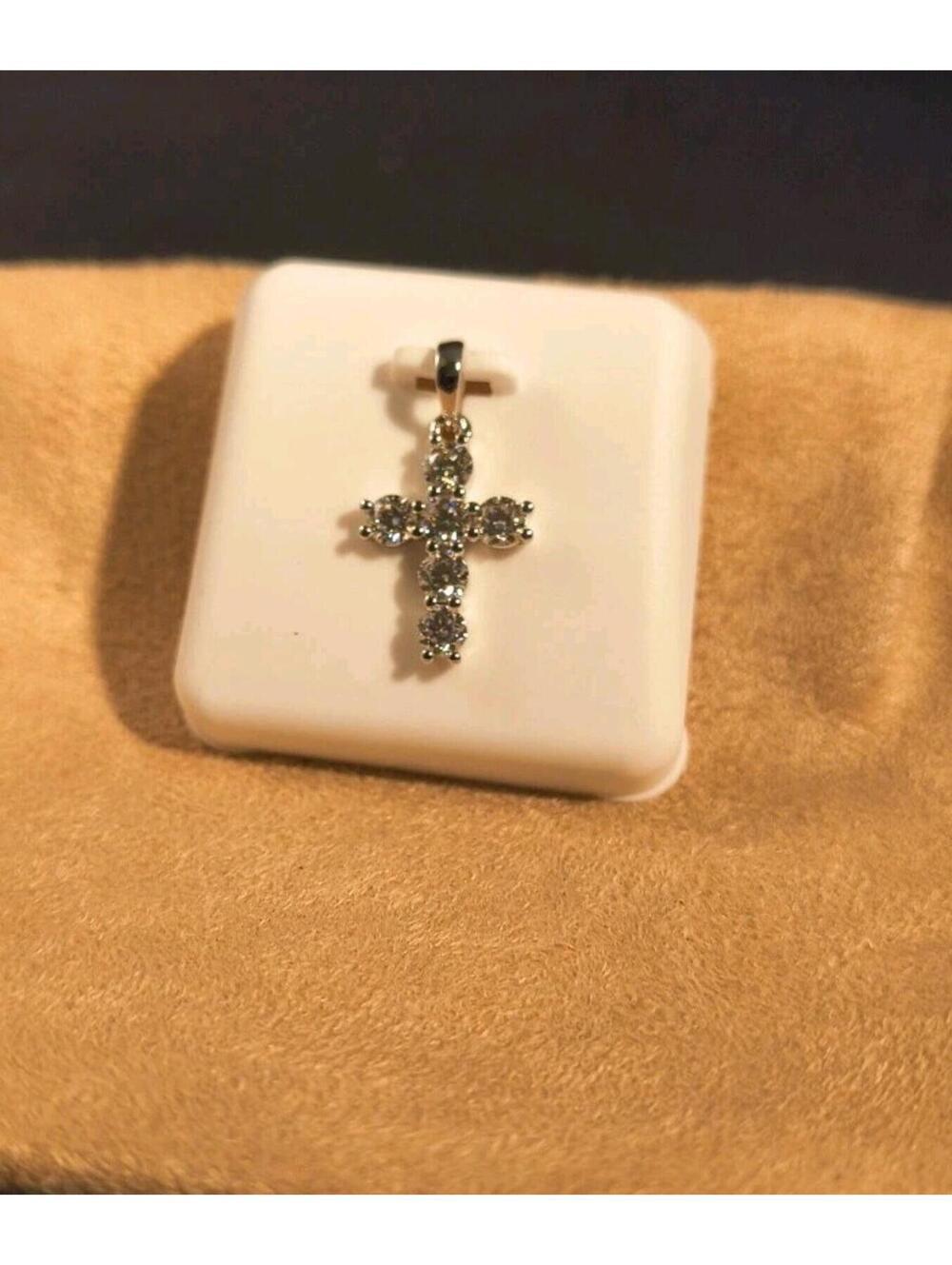 925 Sterling Silver Moissanite Cross Pendant .5 CTW